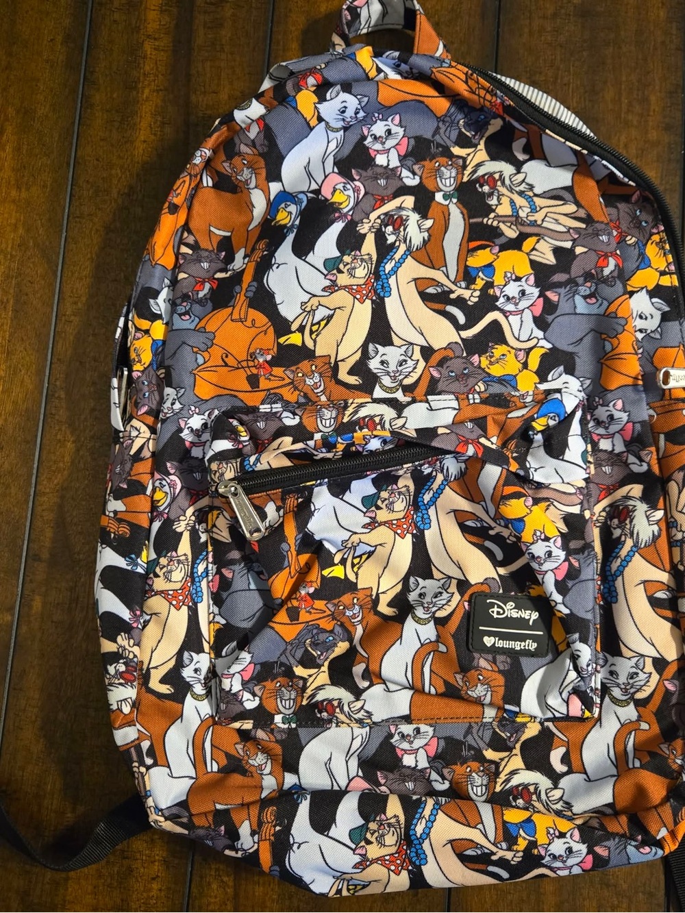 Loungefly Retired Full Size Orange Black Multi-Color Aristocats Print Backpack
